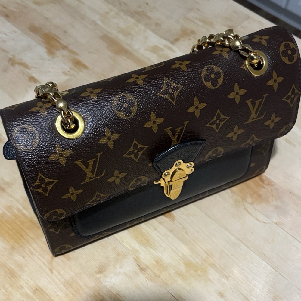 Louis Vuitton Dark Brown Monogram Shoulder Bag with Gold Accents